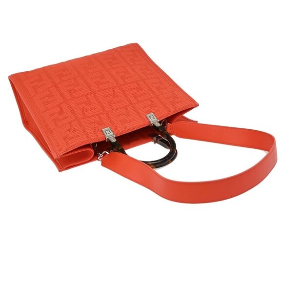 FENDI Logo Zucca Pattern 2way Tote Shoulder Bag Canvas Leather Orange 650RF496 - Picture 10 of 14
